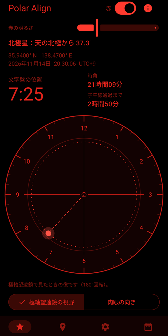 赤色の夜間モード