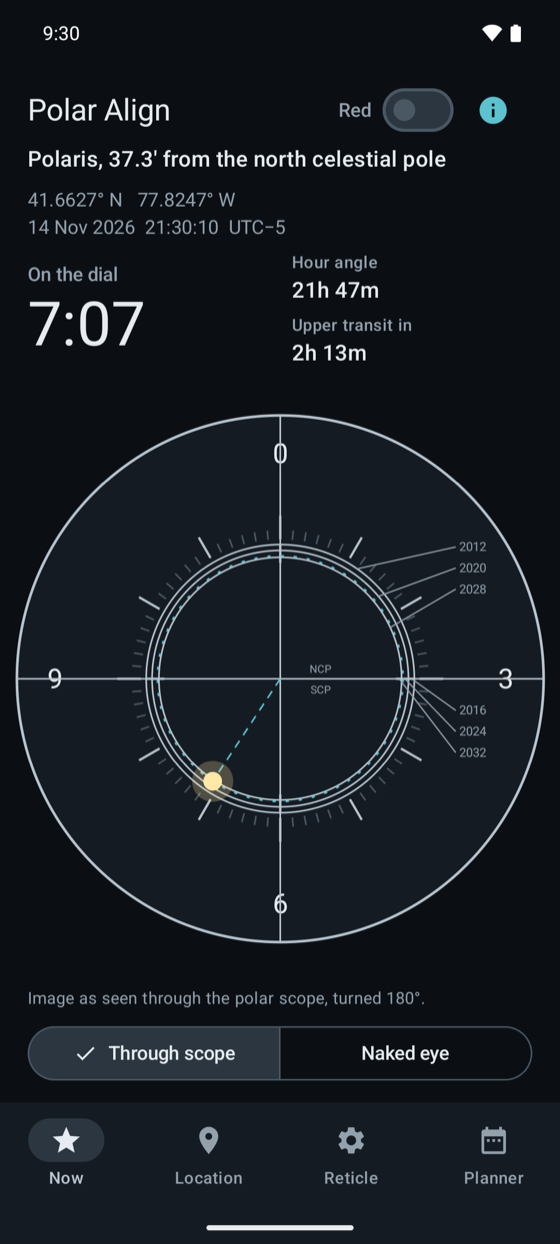 Sky-Watcher style polar scope plate with year circles