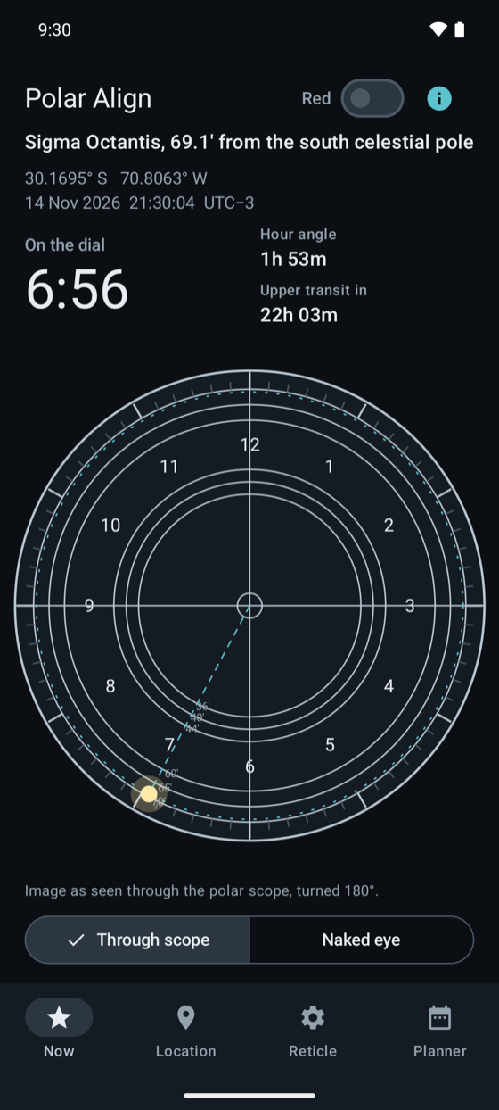 Southern hemisphere: sigma Octantis on the iOptron plate